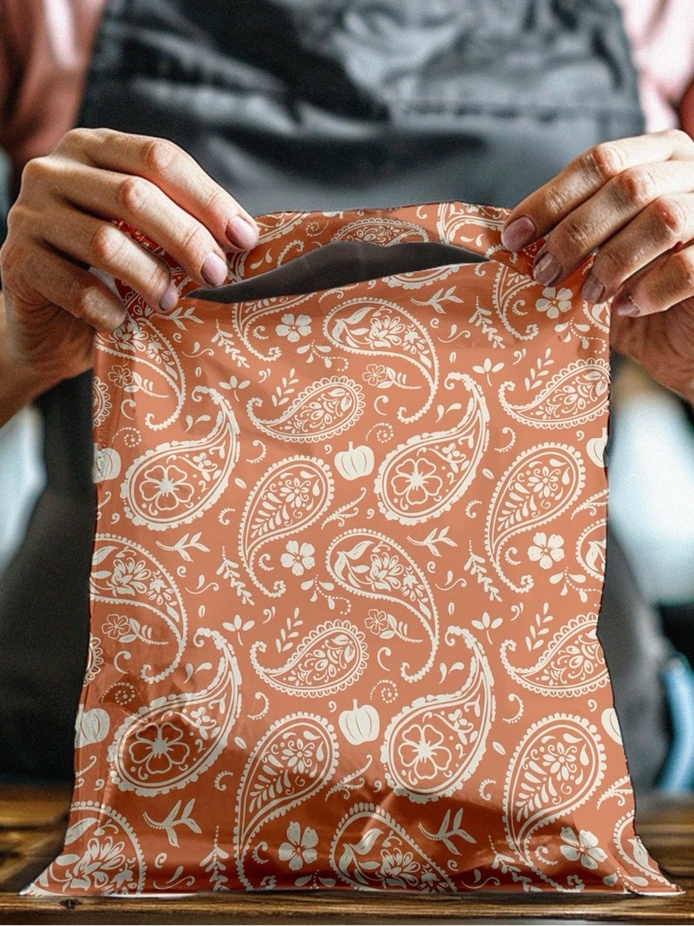 Set of 20 10x13 Poly Mailers Fall Pumpkin Paisley Shipping Bags Self Seal Orange - Picture 7 of 7
